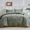 WARMDERN Luxury Velvet Quilt Set King Size, Cross Stitch Quilts Striped Bedding Set, Soft Lightweight Bedspread and Coverlet with 2 Pillow Shams for All Season, Green, 106" x 96" - Image 8