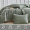 WARMDERN Luxury Velvet Quilt Set King Size, Cross Stitch Quilts Striped Bedding Set, Soft Lightweight Bedspread and Coverlet with 2 Pillow Shams for All Season, Green, 106" x 96" - Image 3