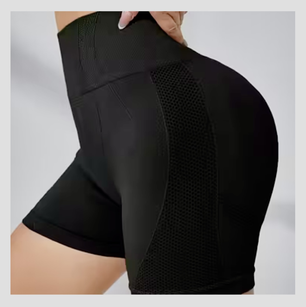 black high-waisted seamless athletic shorts - 图片 5